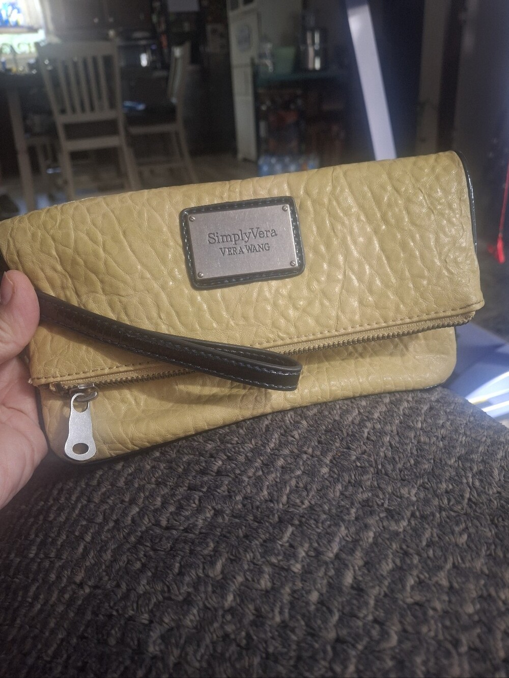 Simply Vera Vera Wang Yellow Fold-Over Wristlet with Black Strap